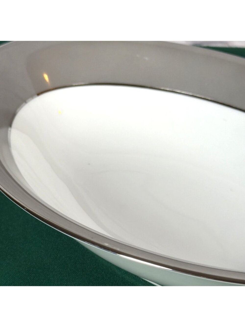 Vintage 50s Sango Platina 11" Oval Serving Bowl Gray Band Platinum Trim Japan - Picture 8 of 12